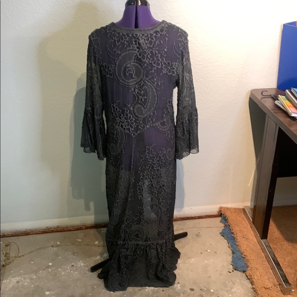 Elegant Gray Lace Button-Down Duster - image 2